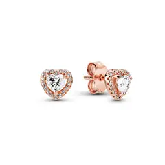 PANDORA - Aretes Botón Corazón Brillante en Relieve Recubrimiento en Oro Rosa