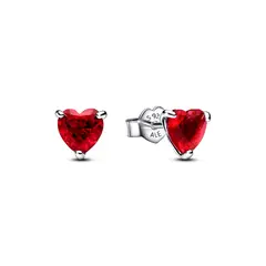 PANDORA - Aretes Botón Corazón Rojo Plata Esterlina