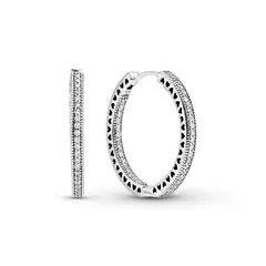 PANDORA - Aretes aro Corazones grandes Plata Esterlina