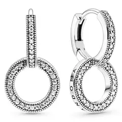PANDORA - Aretes Aro Doble Brillantes Plata Esterlina