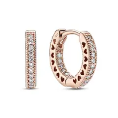 PANDORA - Aretes de Aro Corazón en Pavé Recubrimiento en Oro Rosa