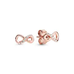 PANDORA - Aretes Botón Infinito Brillante Recubrimiento en Oro Rosa