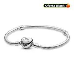 PANDORA - Brazalete Moments Cadena de Serpiente Cierre de Corazón Plata Esterlina