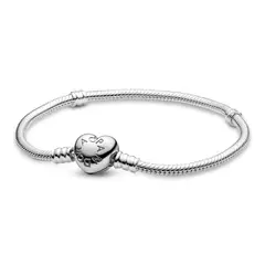 PANDORA - Brazalete Moments Cadena de Serpiente Cierre de Corazón Plata Esterlina