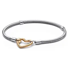 PANDORA - Brazalete Moments Cadena de Serpiente Cierre de Corazón Princesas Disney Plata Esterlina y Recubrimiento en Oro