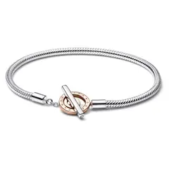 PANDORA - Brazalete 2 tonos Barra T Recubrimiento en Oro Rosa