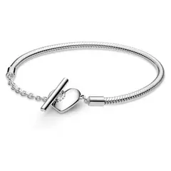 PANDORA - Brazalete Moments Cadena de Serpiente con cierre en T y corazón Plata Esterlina