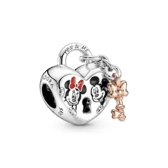 PANDORA - Charm Candado Mickey y Minnie Mouse de Disney Plata Esterlina y Recubrimiento en Oro Rosa