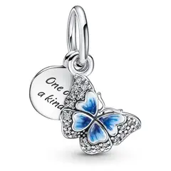 PANDORA - Charm Doble Mariposa Azul y Cita Plata Esterlina