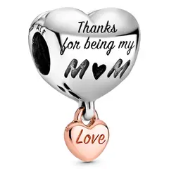 PANDORA - Charm Corazón Te Quiero Mamá Plata Esterlina y Recubrimiento en Oro Rosa