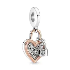 PANDORA - Charm Doble Candado Corazón Plata Esterlina y Recubrimiento en Oro Rosa