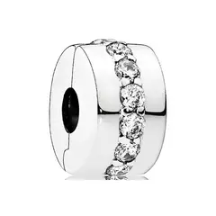PANDORA - Clip de Fila Brillante Transparente Plata Esterlina