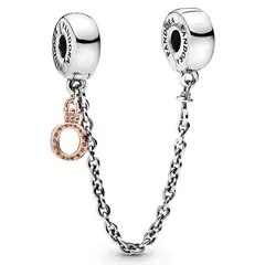 PANDORA - Cadena de seguridad Corona O colgante Plata Esterlina y Recubrimiento en Oro Rosa