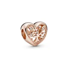 PANDORA - Charm Corazón Árbol Genealógico Openwork Recubrimiento en Oro Rosa