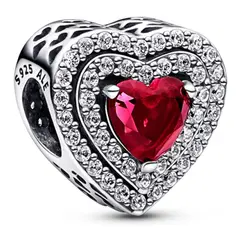 PANDORA - Charm Corazón Nivelado Rojo Brillante Plata Esterlina