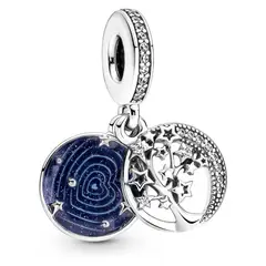 PANDORA - Charm Colgante Doble Árbol y Luna de la Galaxia Plata Esterlina