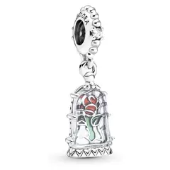 PANDORA - Charm Rosa Encantada de La Bella y la Bestia de Disney Plata Esterlina