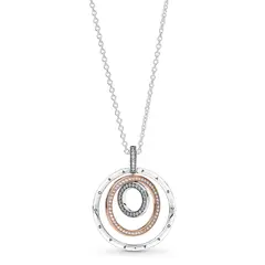PANDORA - Collar Colgante Círculos Plata Esterlina y Recubrimiento en Oro Rosa