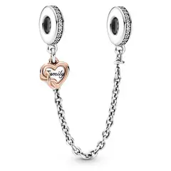 PANDORA - Cadena de Seguridad y Corazón Famiiliar Plata Esterlina y Recubrimiento en Oro Rosa