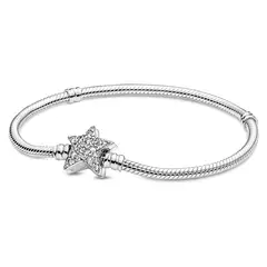 PANDORA - Brazalete Moments Cadena de Serpiente con cierre de Estrella Asimétrica Plata Esterlina