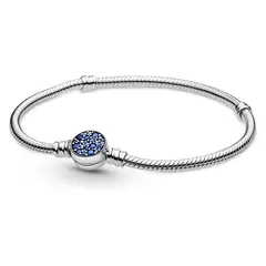 PANDORA - Brazalete Moments Cadena de Serpiente Cierre Azul Brillante Plata Esterlina