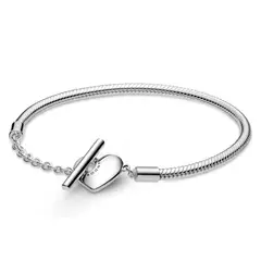 PANDORA - Brazalete Moments Cadena de Serpiente con cierre en T y corazón Plata Esterlina