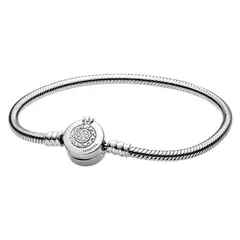 PANDORA - Brazalete Moments Cadena de Serpiente Corona Brillante Plata Esterlina