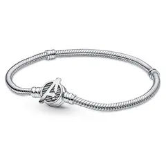 PANDORA - Brazalete Moments Cadena de Serpiente Cierre Logo Los Vengadores de Marvel Plata Esterlina
