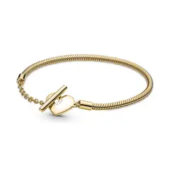PANDORA - Brazalete Moments Cadena de Serpiente con Cierre en T y Corazón Recubrimiento en Oro