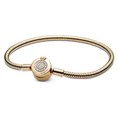 PANDORA - Brazalete Diseño Cadena de Serpiente O Coronada Brillante de Moments Recubrimiento en Oro