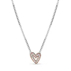 PANDORA - Collar Corazón A Mano Alzada Brillante Plata Esterlina y Recubrimiento en Oro Rosa