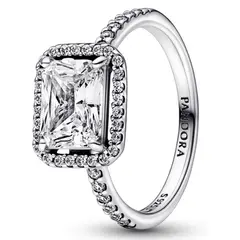 PANDORA - Anillo Halo Rectangular Brillante Plata Esterlina