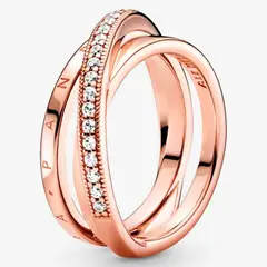 PANDORA - Anillo Banda Triple Recubrimiento Oro Rosa