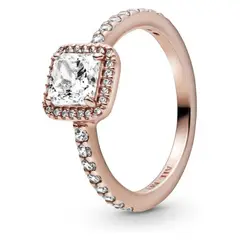 PANDORA - Anillo Cuadrado con Halo Recubrimiento en Oro Rosa