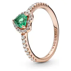 PANDORA - Anillo Corazón Brillante Elevado Verde Recubrimiento en Oro Rosa