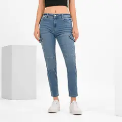 SYBILLA - Jean Mujer Tiro medio Cargo de Algodón