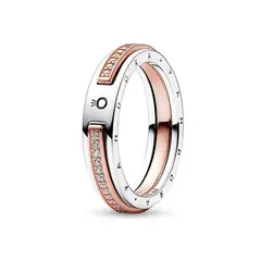 PANDORA - Anillo Logo Dos Tonos Recubrimiento en Oro Rosa
