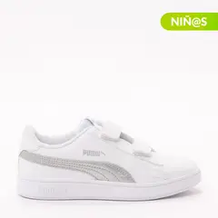 PUMA - Tenis Smash V2 Metallics Mu V para Niña Velcro | Zapatillas para Niña