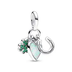 PANDORA - Charm Triple Trébol de Cuatro Hojas, Corazón y Herradura Plata Esterlina
