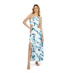 KIBYS - Salida de baño vestido para mujer Blanco y Azul