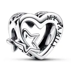PANDORA - Charm Corazón Filigrana Familia y Estrella Plata Esterlina