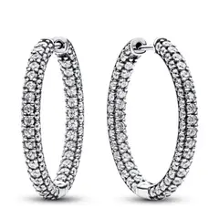 PANDORA - Aretes Aro Fila de Pavé Plata Esterlina