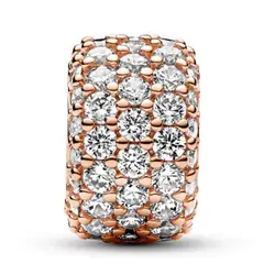 PANDORA - Charm Triple Fila Brillante en Pavé Recubrimiento en Oro Rosa