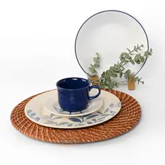 MICA - Juego de vajilla 4 puestos Flora Azul