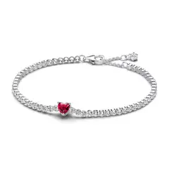 PANDORA - Brazalete de Tenis Corazon Rojo en Plata Esterlina