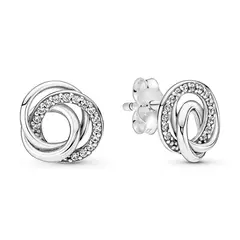 PANDORA - Aretes Botón Círculo Familiar Siempre Plata Esterlina