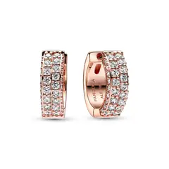 PANDORA - Aretes Aro Fila Doble en Pavé Recubrimiento en Oro Rosa