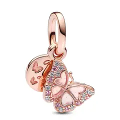 PANDORA - Charm Doble Mariposa Rosa Recubrimiento en Oro Rosa