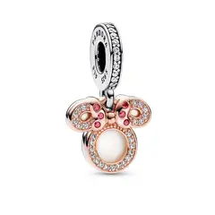 PANDORA - Charm Doble Silueta Minnie Mouse de Disney Plata Esterlina y Recubrimiento en Oro Rosa