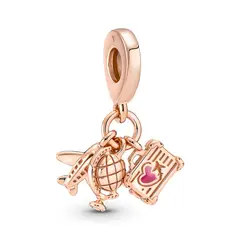 PANDORA - Charm Triple Avión, Globo y Maleta Recubrimiento en Oro Rosa